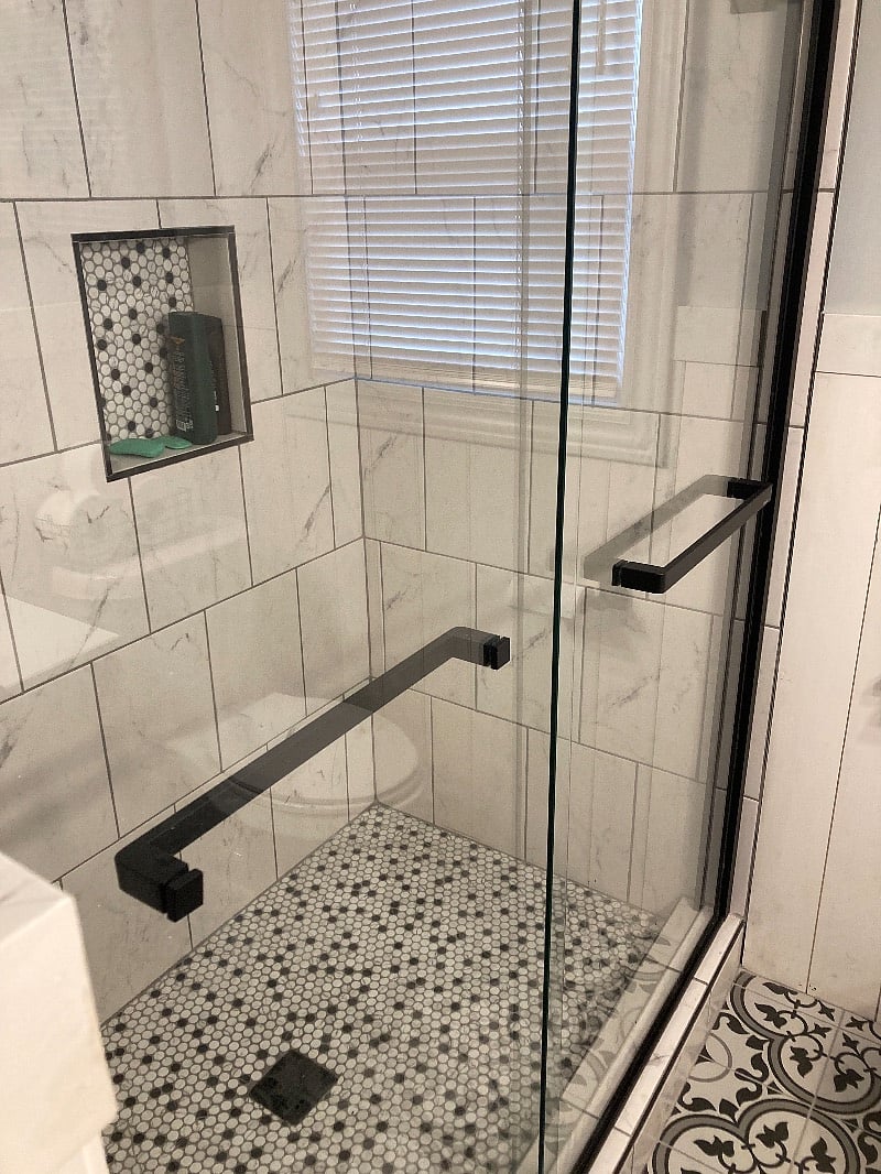 Large, walk-in tiled shower