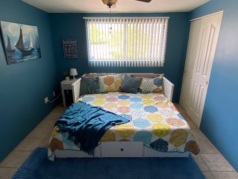 King size or 2 twins (trundle bed) in the nautical room.