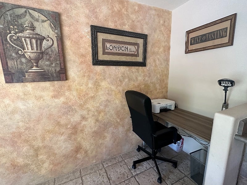 Desk in kitchen area