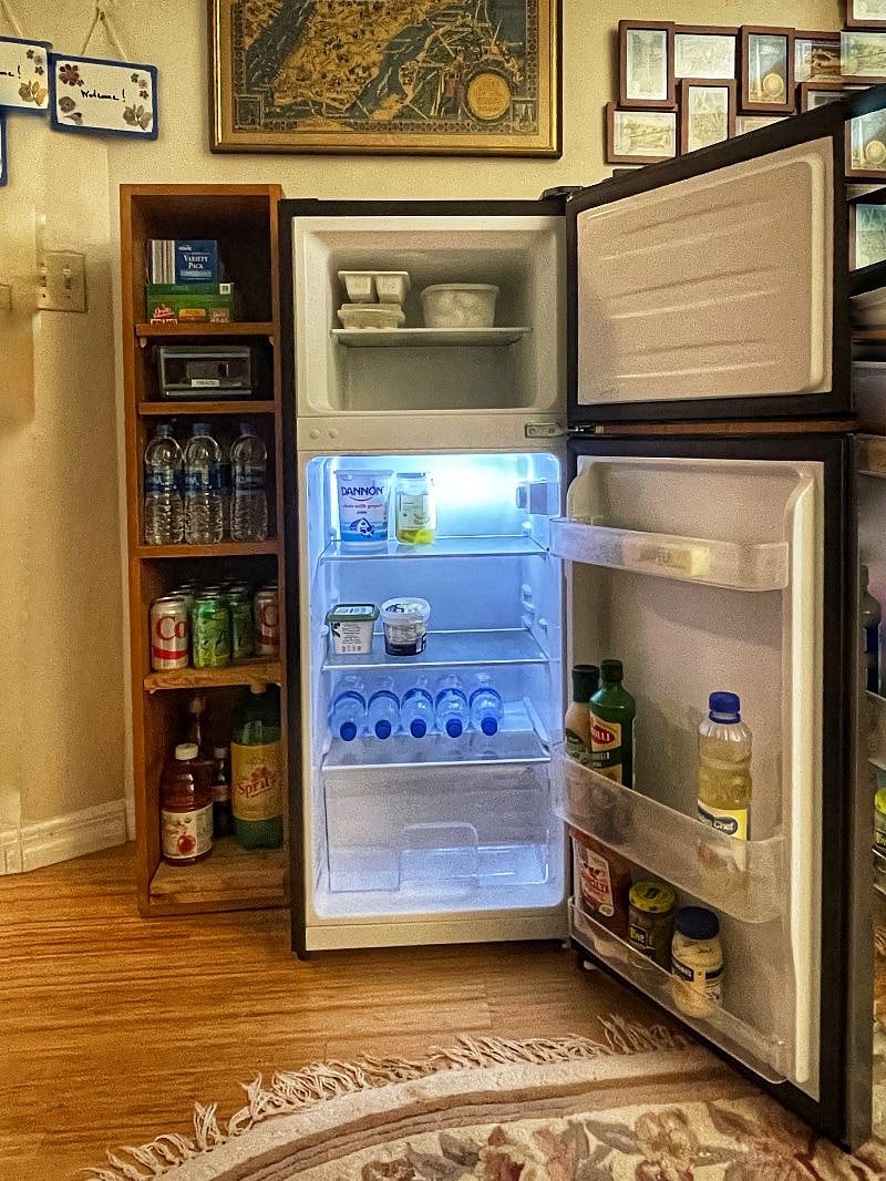 ... stocked with a starter kit of breakfast staples of your choosing, plus ice, basic condiments, bottled water and other beverages.