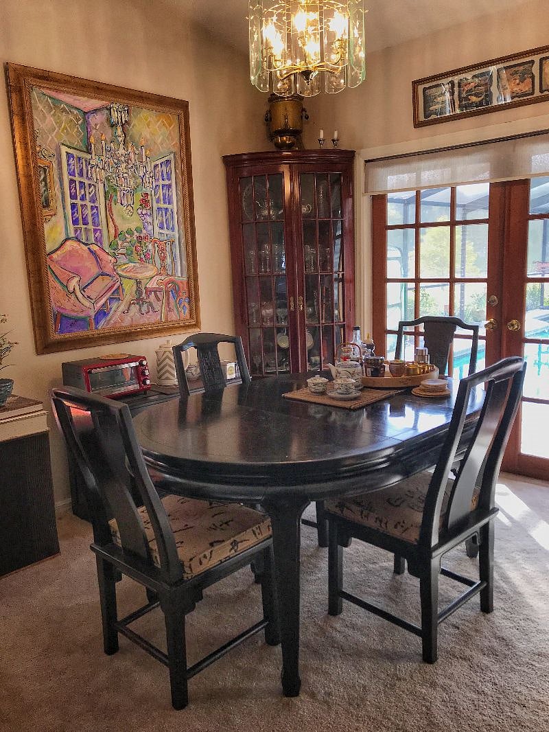 Or, enjoy a meal or beverage in the dining room looking out at the pool and pond.