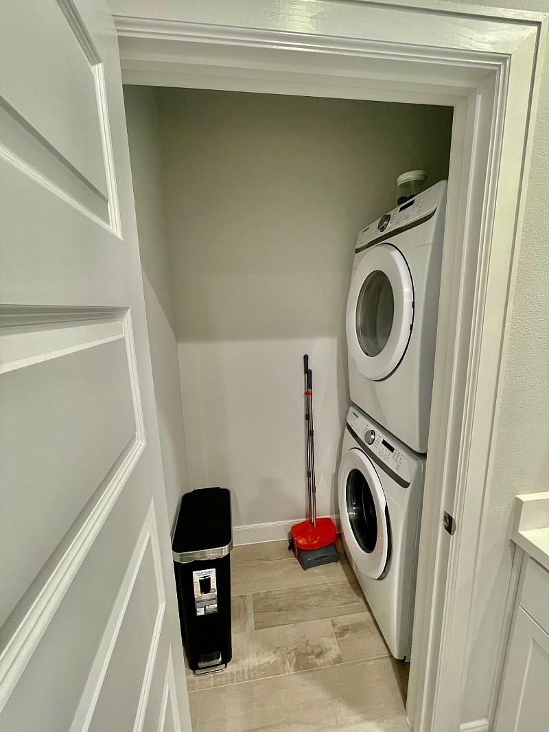 Washer and dryer attached to first floor bedroom. 