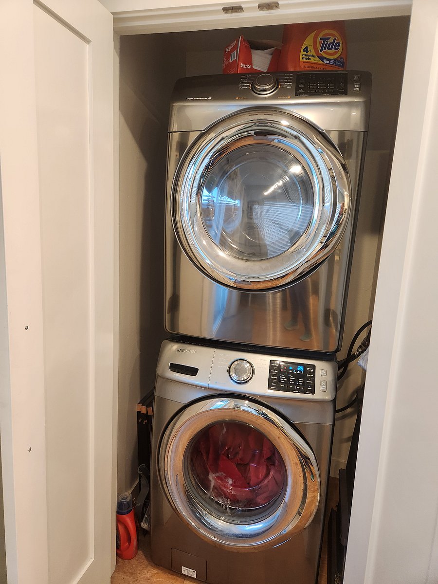 Washer and dryer for laundry.