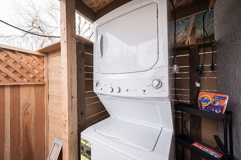 Your own dedicated washer/dryer located just outside your kitchen door.