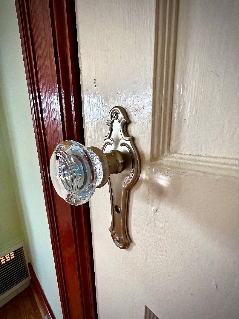 Glass door knobs are on every door in the house.