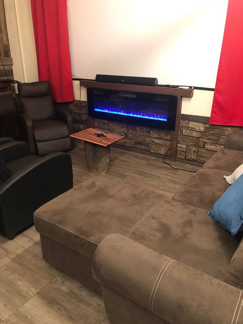 Electric color-changing fireplace.