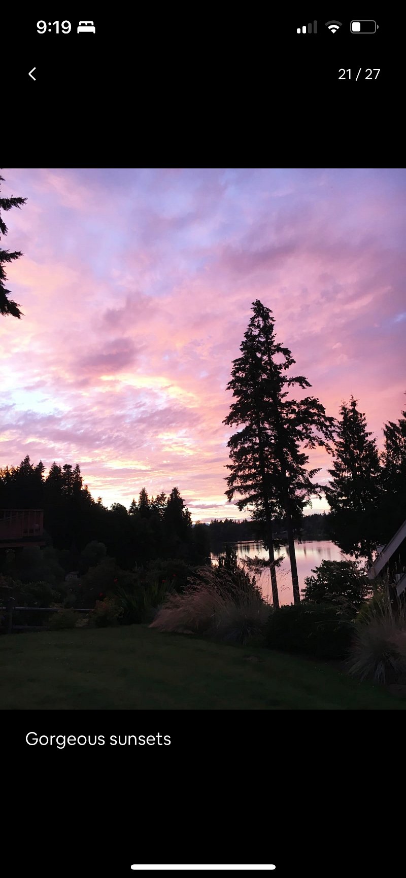 Beautiful sunrises and sunsets with the Olympic Mountain range in the distance. 