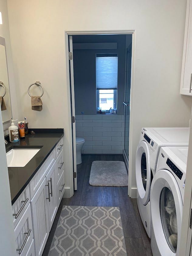 Bathroom with washer dryer and separate toilet/shower room