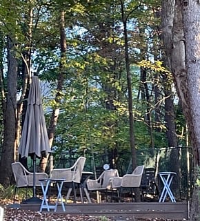 Patio Platform in Woods that sometimes has a screen over it.