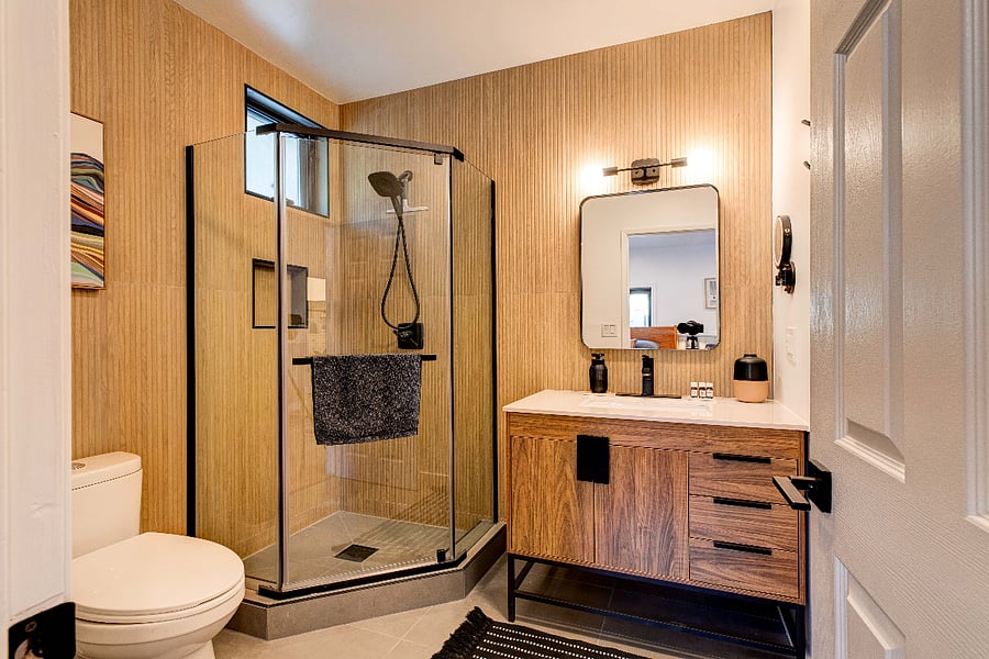 Updated Bathroom with Stand Up Shower, Hand Held Shower Head, Magnifying Mirror with Lighting, & Starter Essentials!