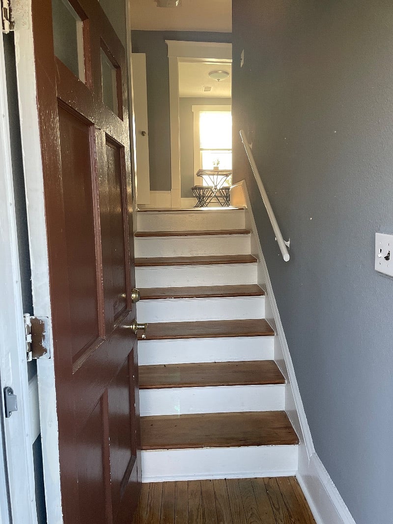 Stairs to the unit as well as inside the units door to get to the living space. 