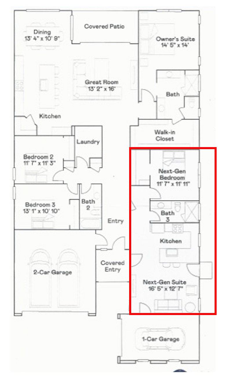 Attached apartment indicated by red box