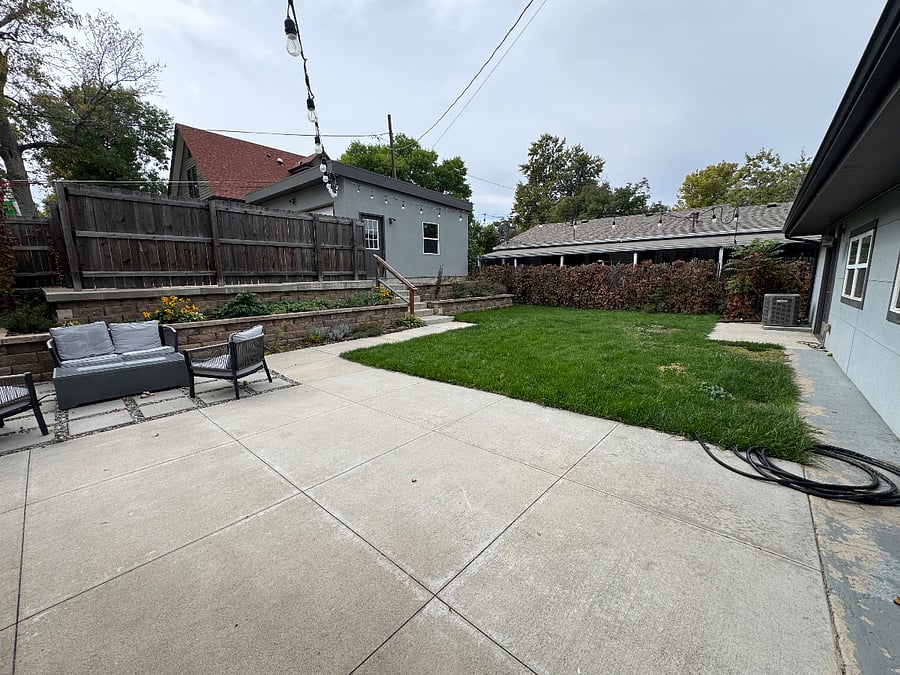 Backyard looking at the garage 