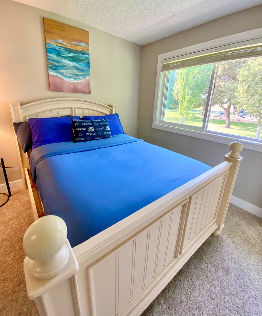 Bedroom #3 with a 50in smart tv and streaming movies. Wake up to a gorgeous sunrise view. Steps away from American Lake