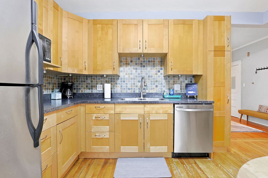 Dishwasher, disposal, coffee maker, toaster, microwave
