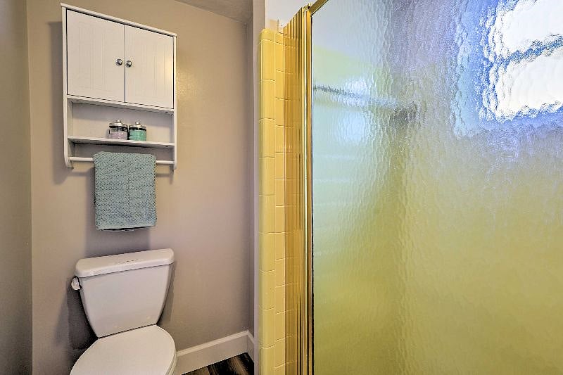 Master bath features large, walk-in shower.