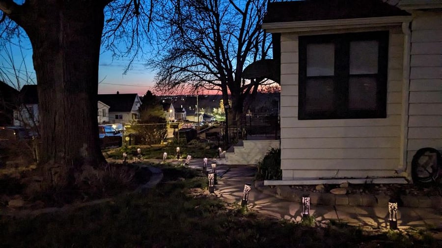 Garden path at sunset