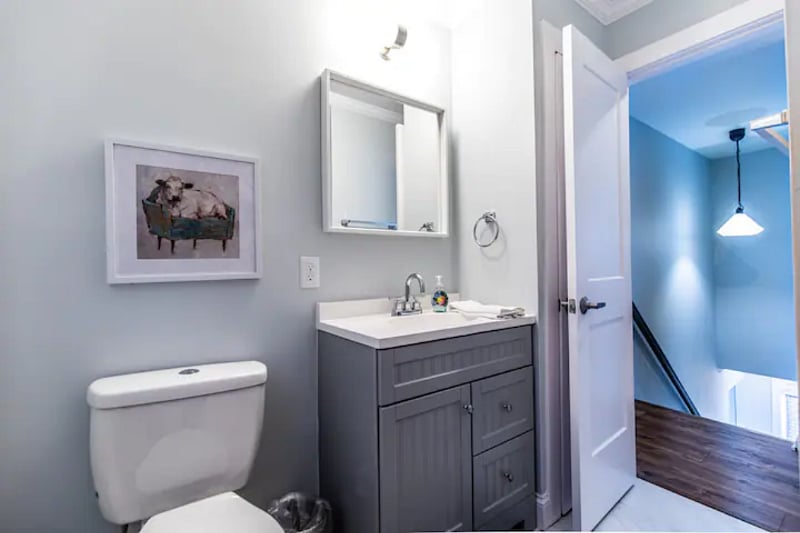 Full bathroom upstairs has a closet for extra storage