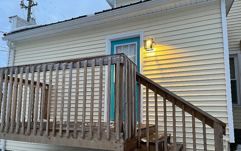 Back deck and rear entrance (closest to the garage).