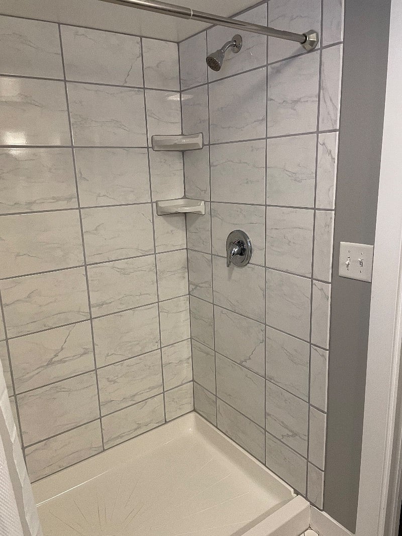 Large shower in bathroom 