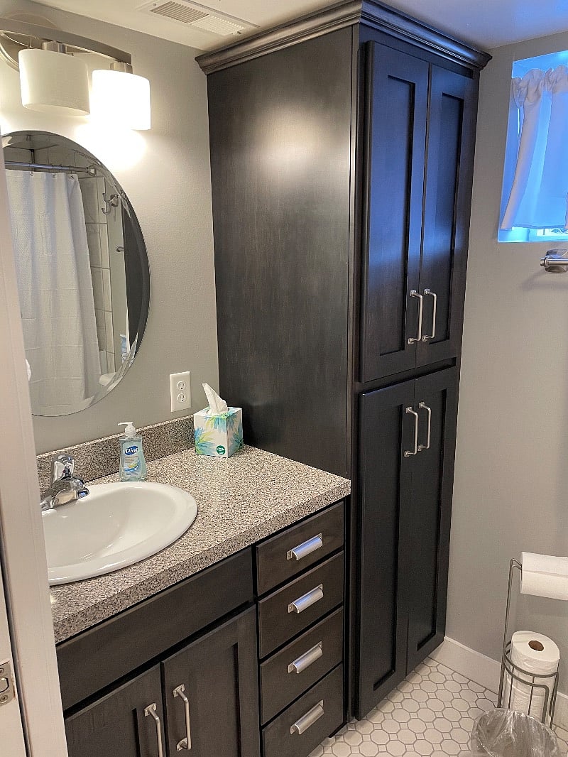 Bathroom provides abundant storage 