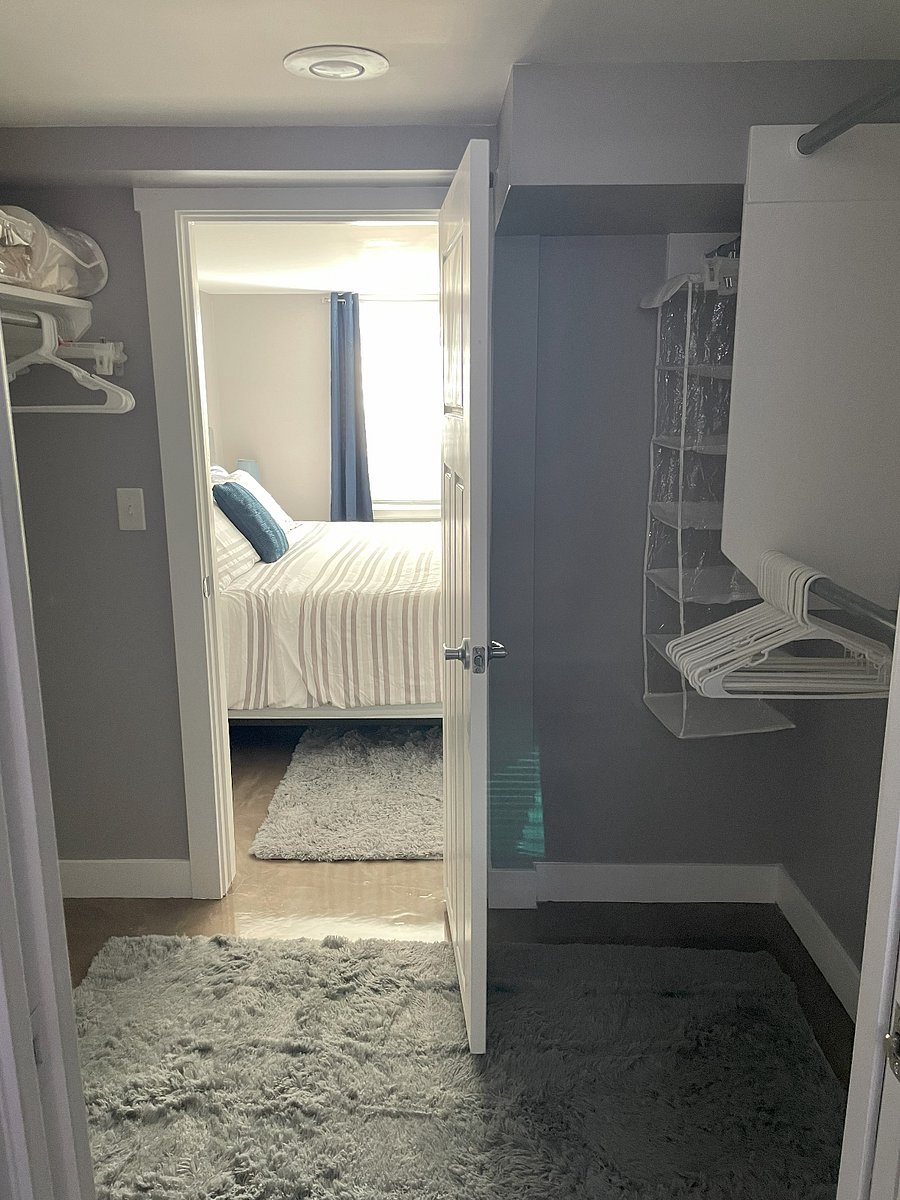 View from bathroom back into bedroom