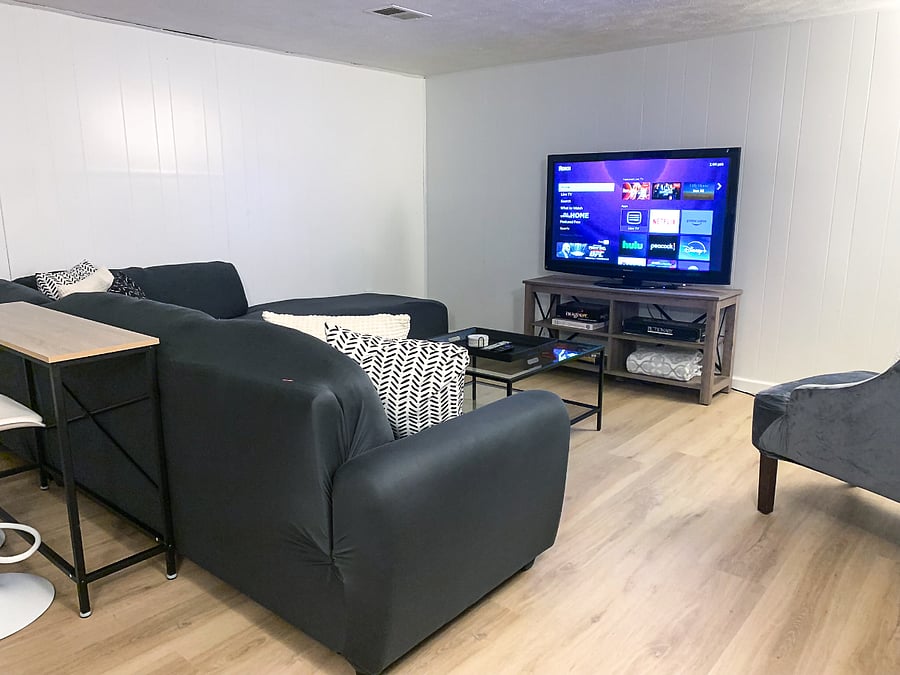 Spacious Lower Level Living Room with a 55" Smart TV
