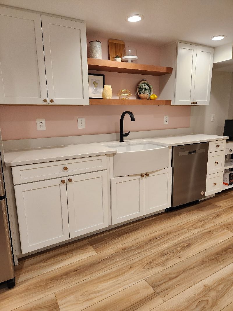 Wet Bar with Apron Sink. Full-size dishwasher and frig.