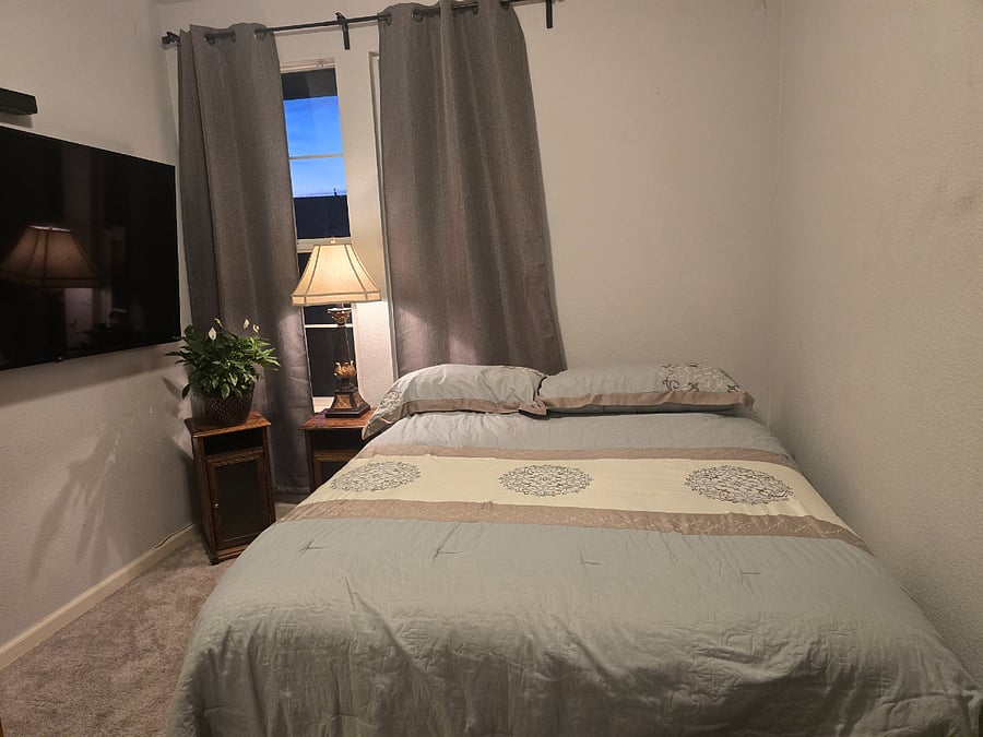 New, very comfortable queen bed.