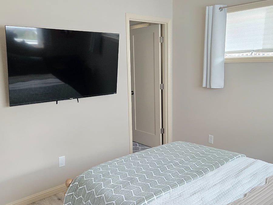 Each bedroom includes a private bathroom (with new sink vanities, toilets, and showers), 58" flat screen Smart TV, and a desk and office chair.
