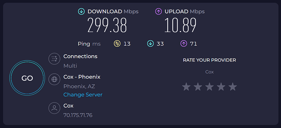 Occasionally I am asked how fast the internet connection is.