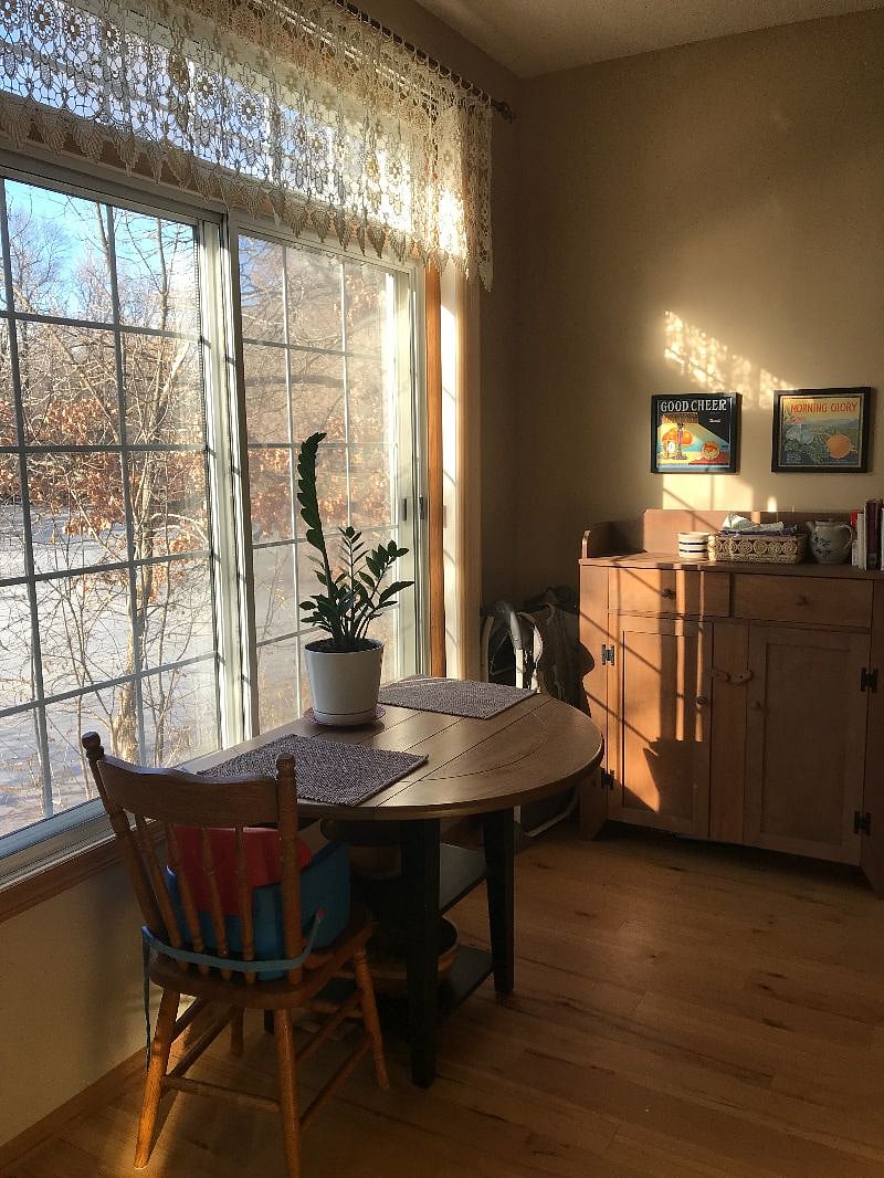 Kitchen, with view out to the little pond