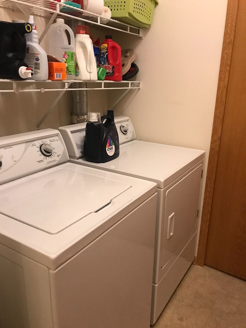 Full sized washer and dryer.  Laundry detergent provided.