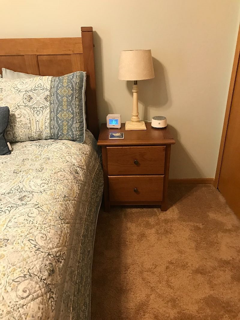 Nightstand, alarm clock with USB port, white noise machine