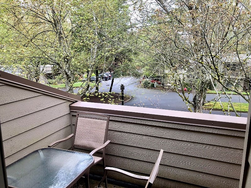 Private balcony with dual access from the living room and from the bedroom.