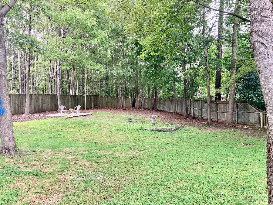 Huge partially fenced back yard.