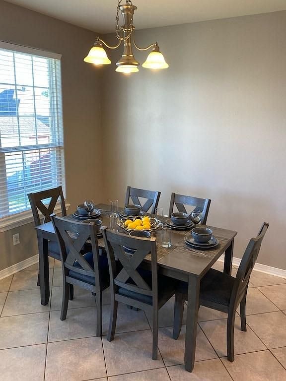 Dining table seating for six.