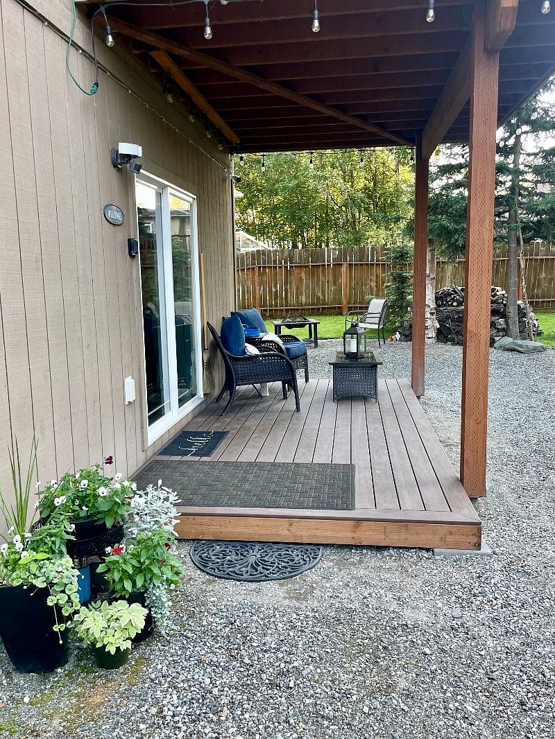 Your own private exterior entrance on the back of the house with views of the backyard. Easily access from the designated parking spot at the side of the garage just steps away.