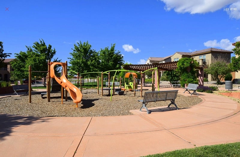 Play area next to community park. Another park and play area is next to the home