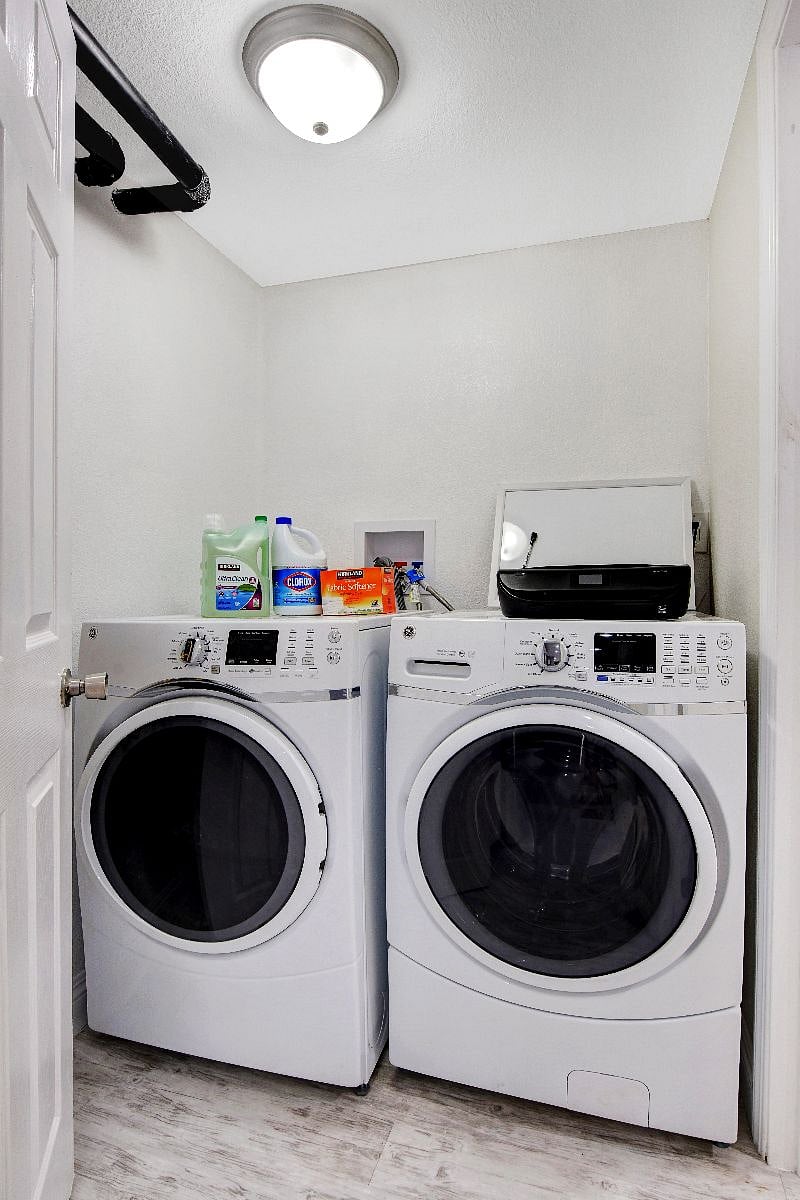 Washer and dryer included, downstairs off the kitchen 