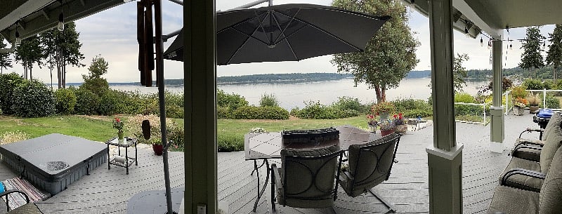 Deck view, looking toward Bainbridge Island. (Hot tub is currently not operational.)