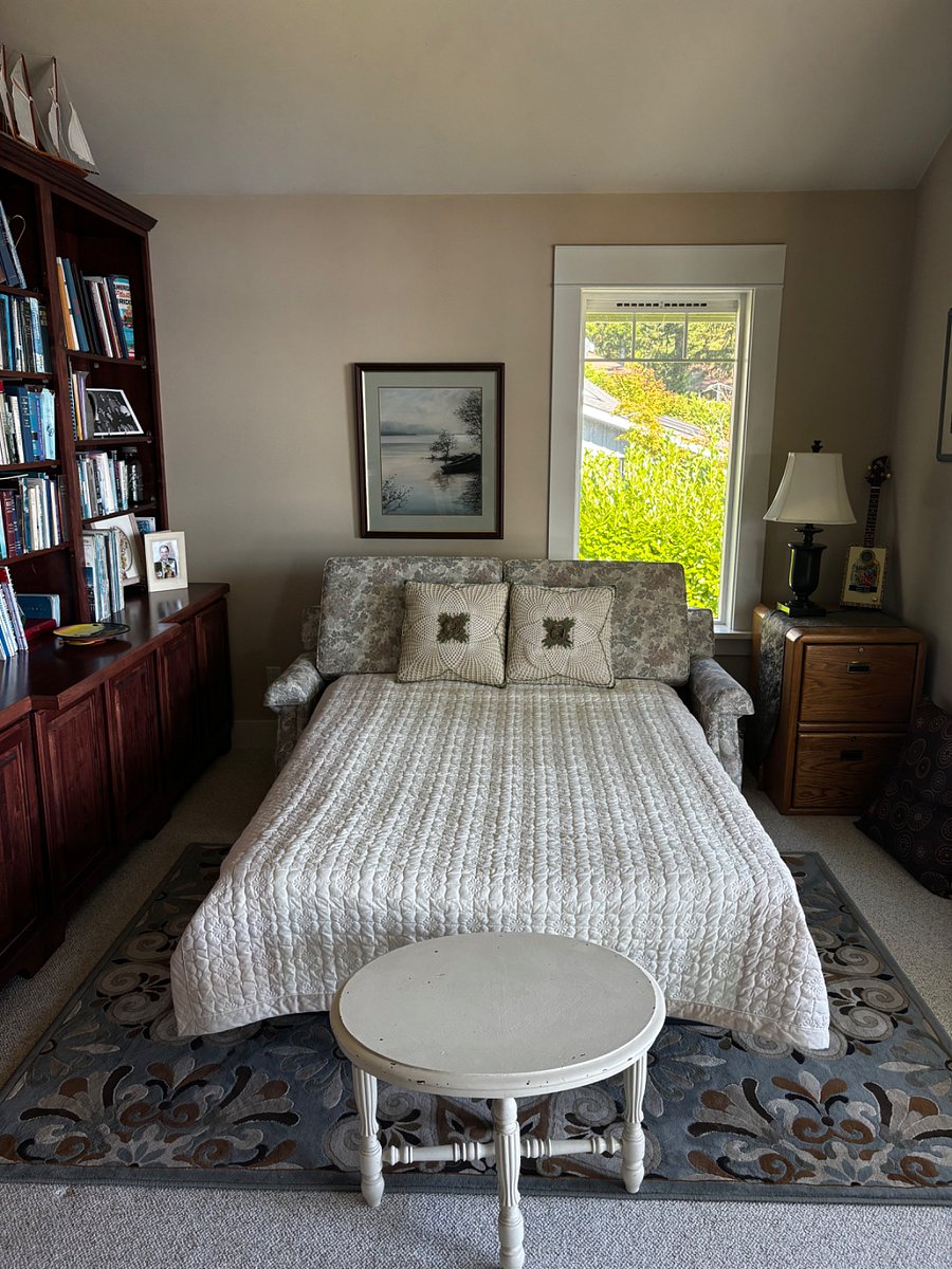 Sofa in library makes into a double bed; could be used as a third bedroom.