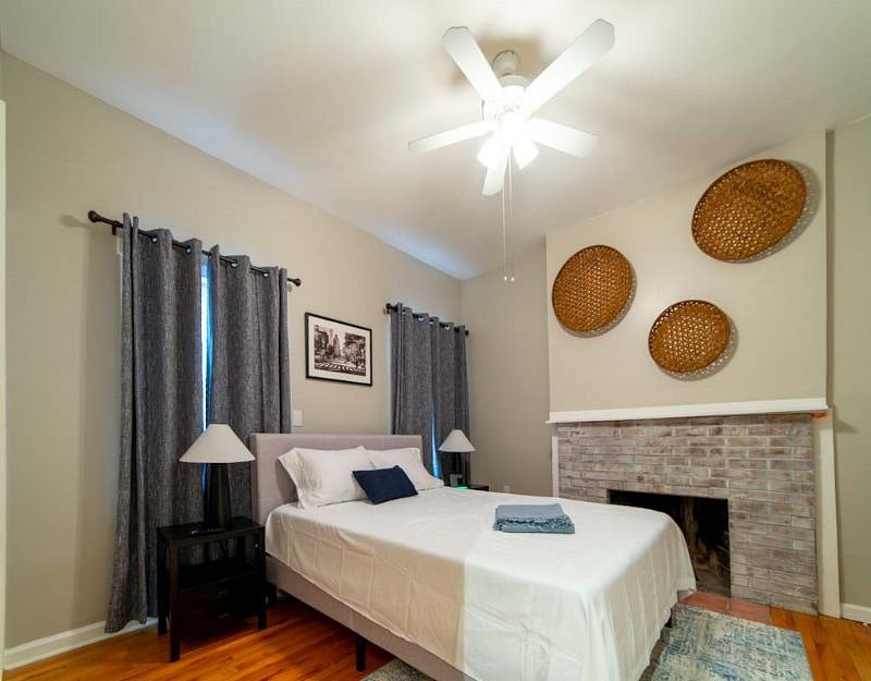 Master bedroom with private bathroom and blackout curtains.
Sleep peacefully!