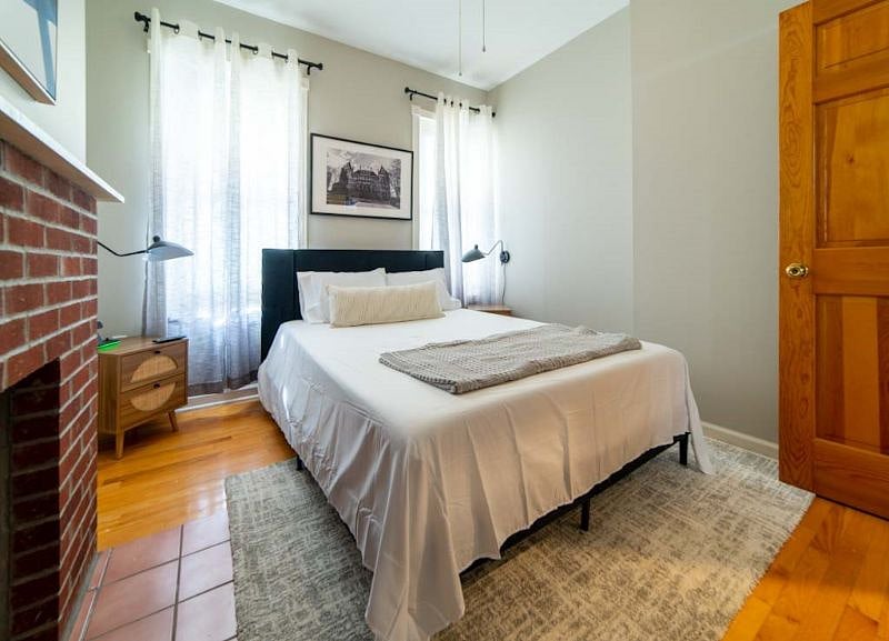 Enjoy the bright ombre bedroom. We also have Blackout curtains for those who work owl hours.