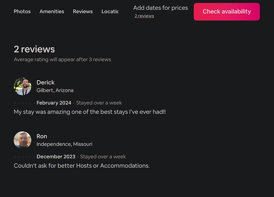 Reviews from airbnb