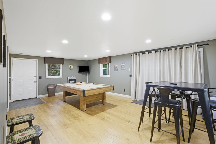 Pool table in daylight basement