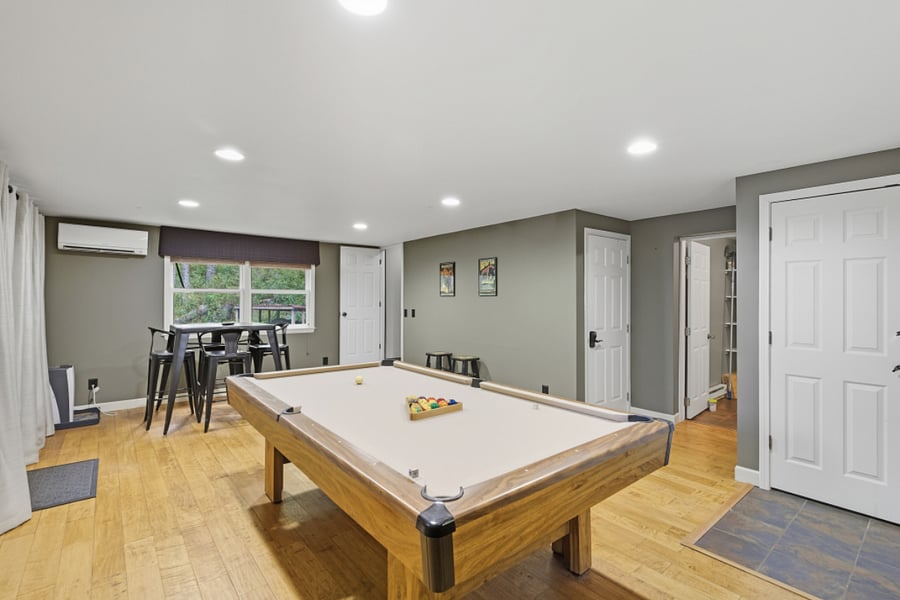 Pool table in daylight basement