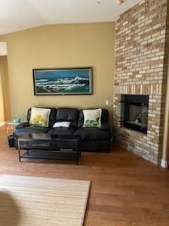SOFA, COFFEE TABLE & FIREPLACE,