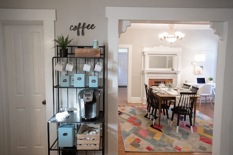Coffee station with Keurig.