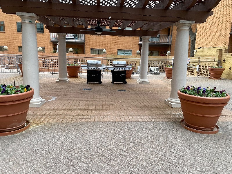 Grill and outdoor seating.